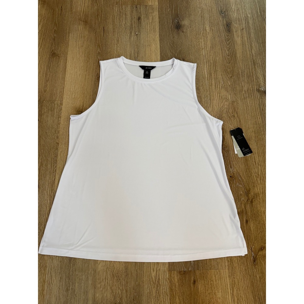 Ali Miles Minimalist Tank Top Women XL White Crepe Luxe Knit Sleeveless Shell
